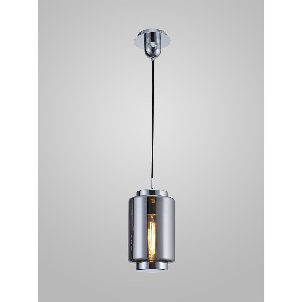 M6200 Jarras Pendant 20cm Round 1 Light Chrome/Ash Grey Glass