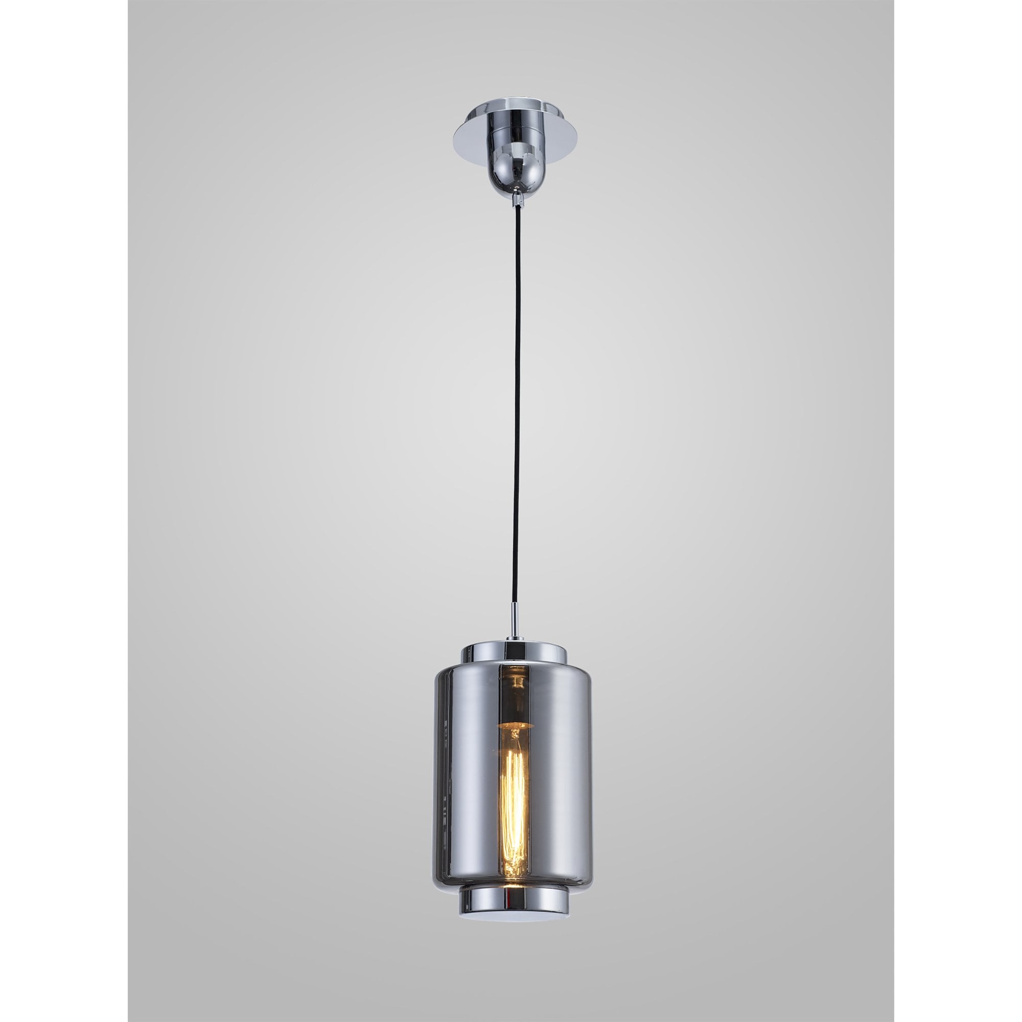 M6200 Jarras Pendant 20cm Round 1 Light Chrome/Ash Grey Glass