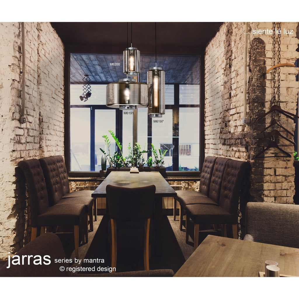 M6200 Jarras Pendant 20cm Round 1 Light Chrome/Ash Grey Glass