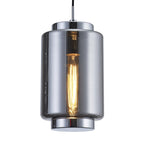 M6200 Jarras Pendant 20cm Round 1 Light Chrome/Ash Grey Glass