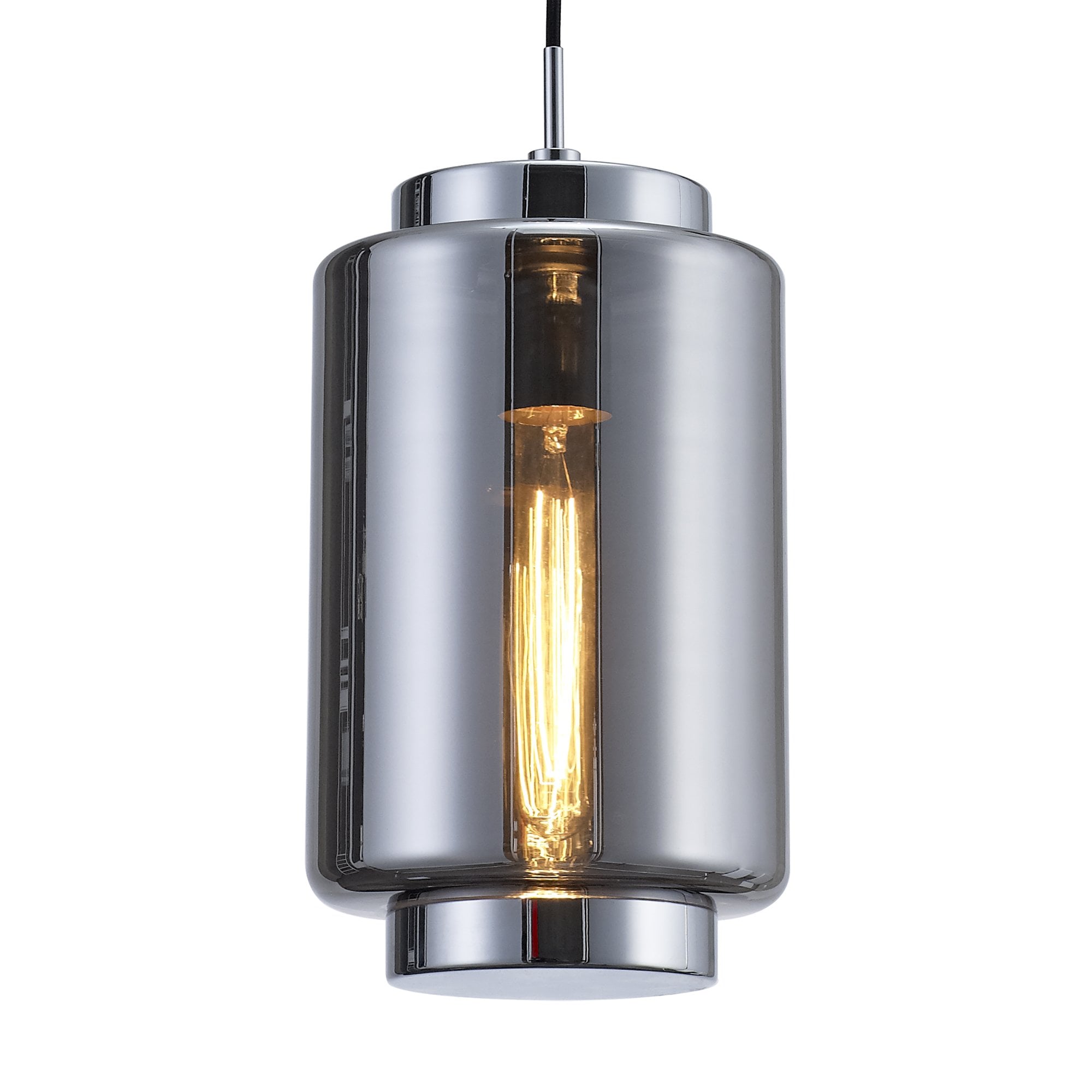 M6200 Jarras Pendant 20cm Round 1 Light Chrome/Ash Grey Glass