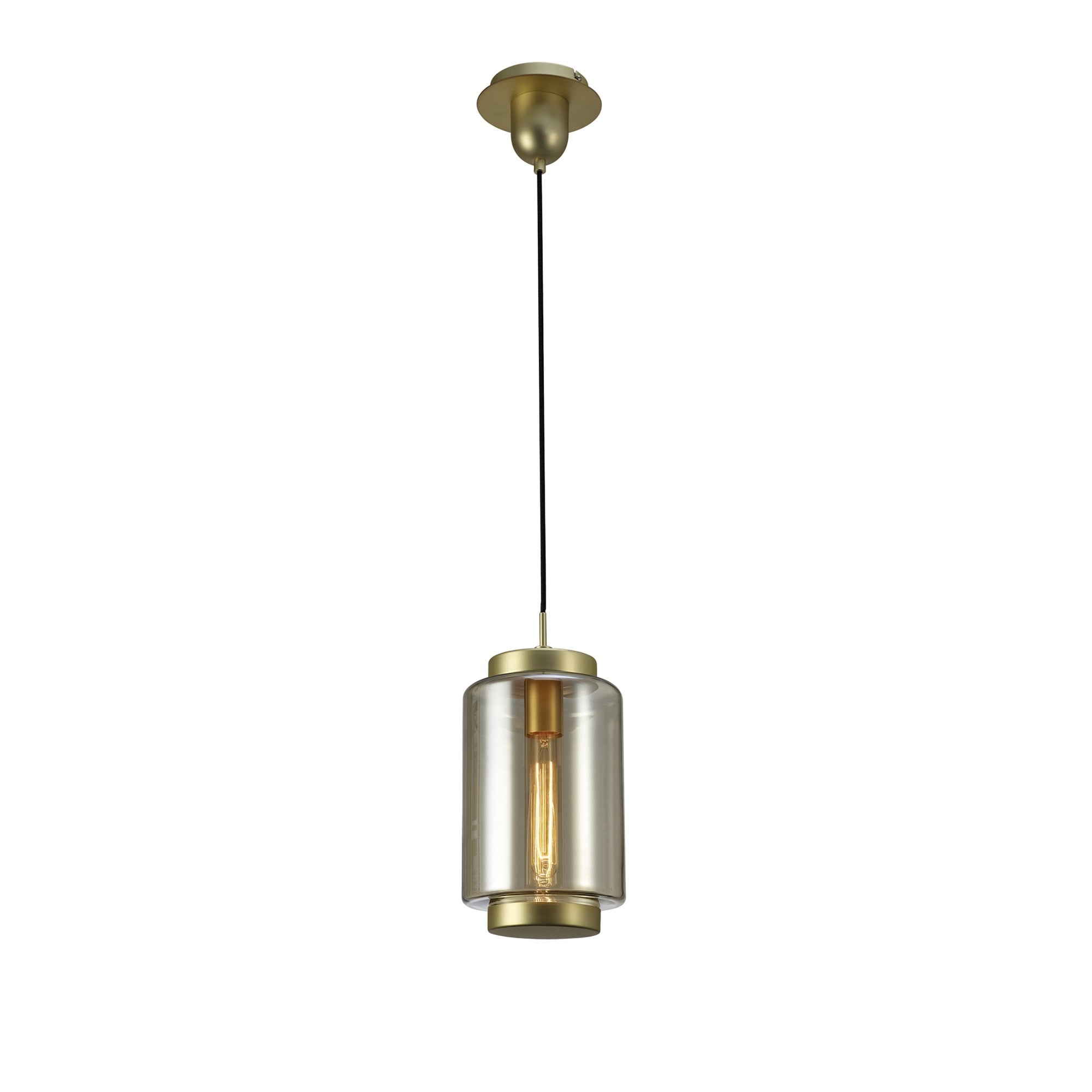 M6201 Jarras Pendant 20cm Round 1 Light Matt Gold/Cognac Glass