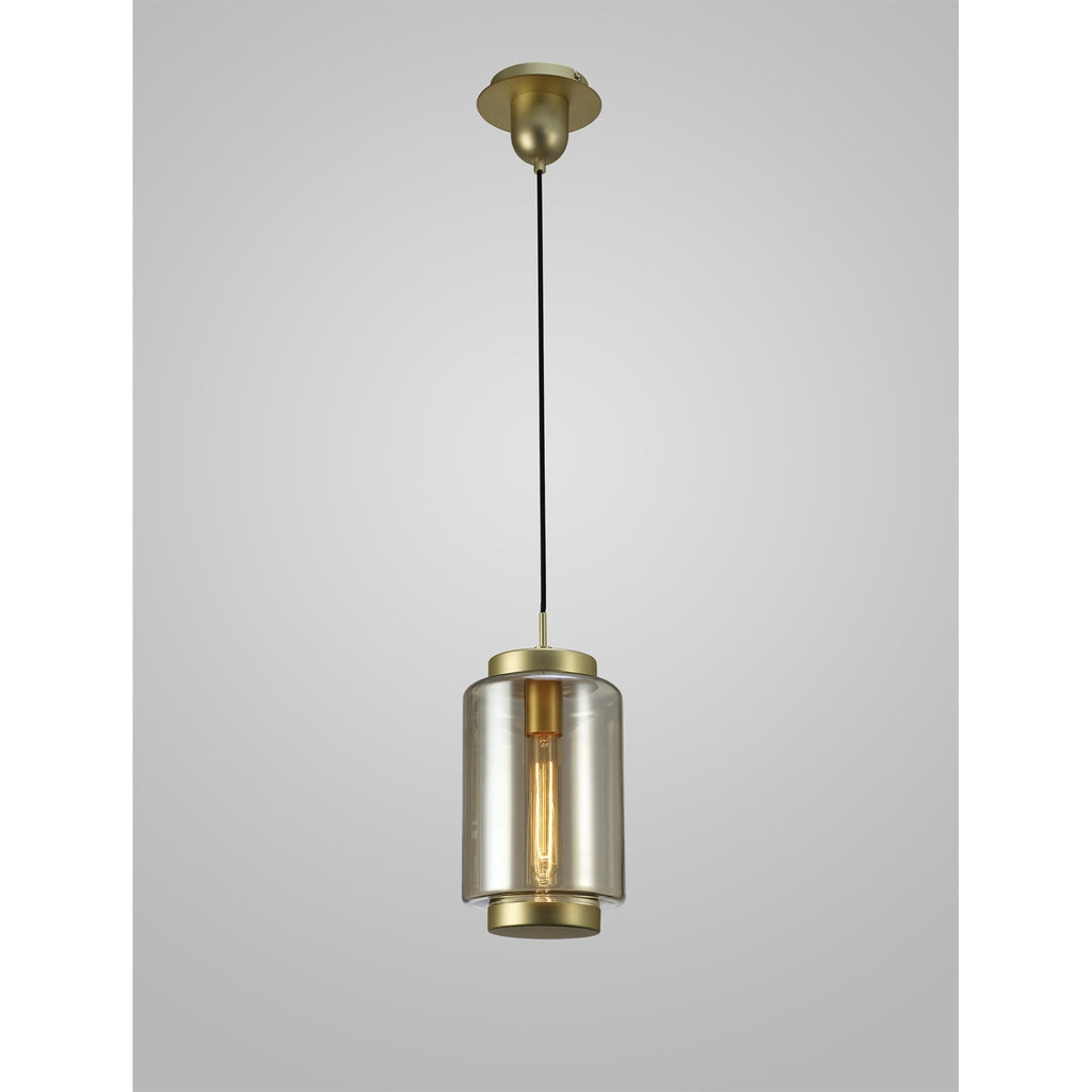 M6201 Jarras Pendant 20cm Round 1 Light Matt Gold/Cognac Glass