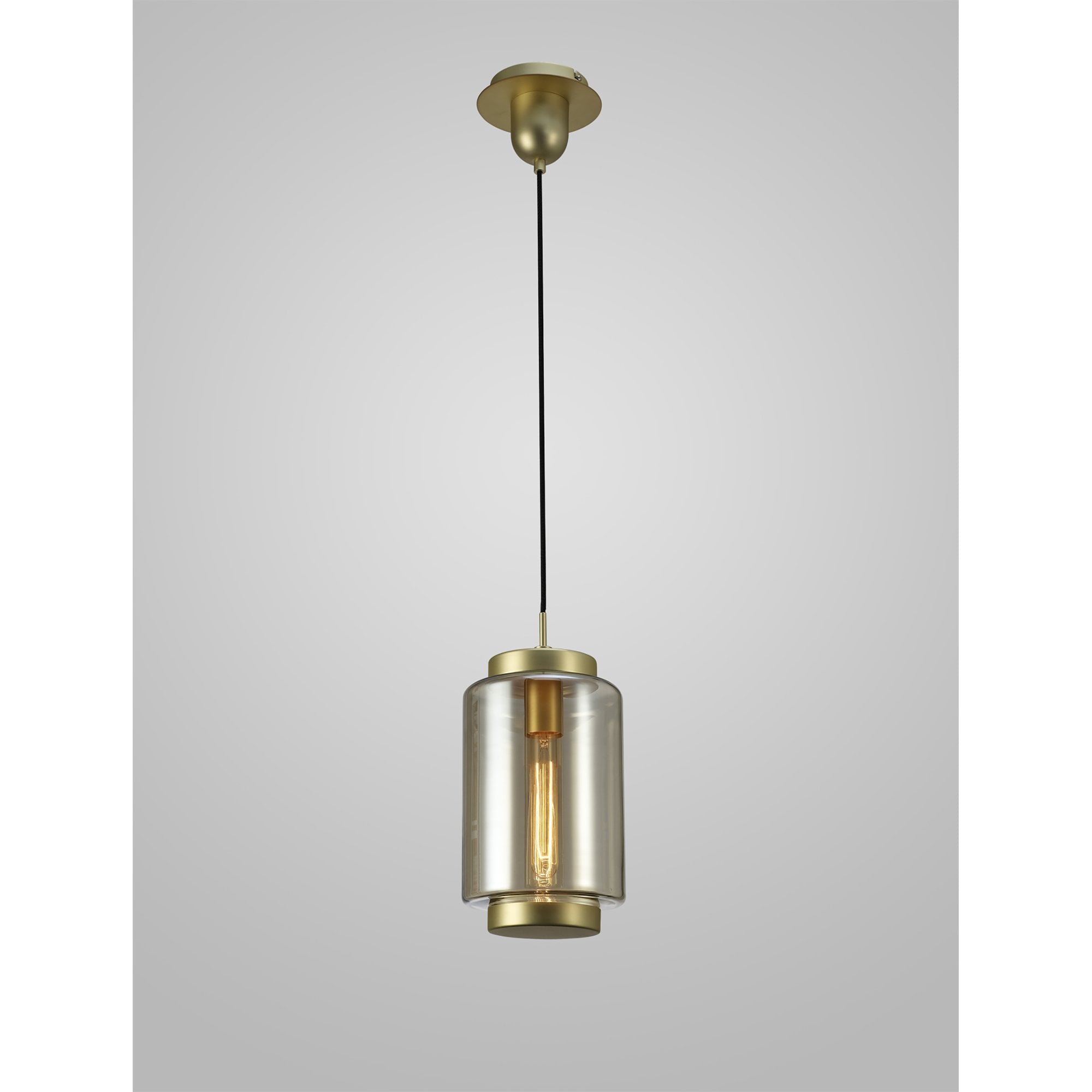 M6201 Jarras Pendant 20cm Round 1 Light Matt Gold/Cognac Glass