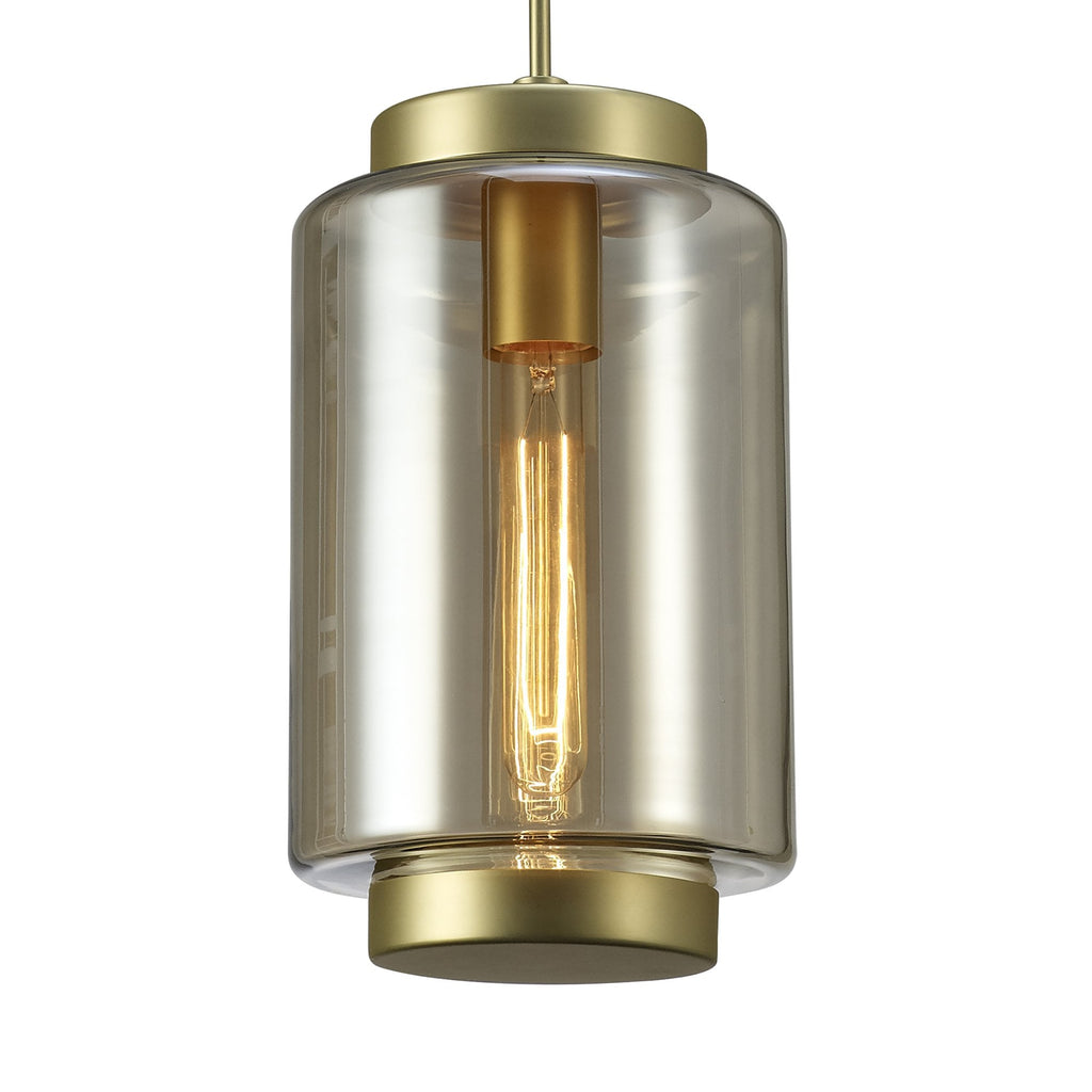 M6201 Jarras Pendant 20cm Round 1 Light Matt Gold/Cognac Glass
