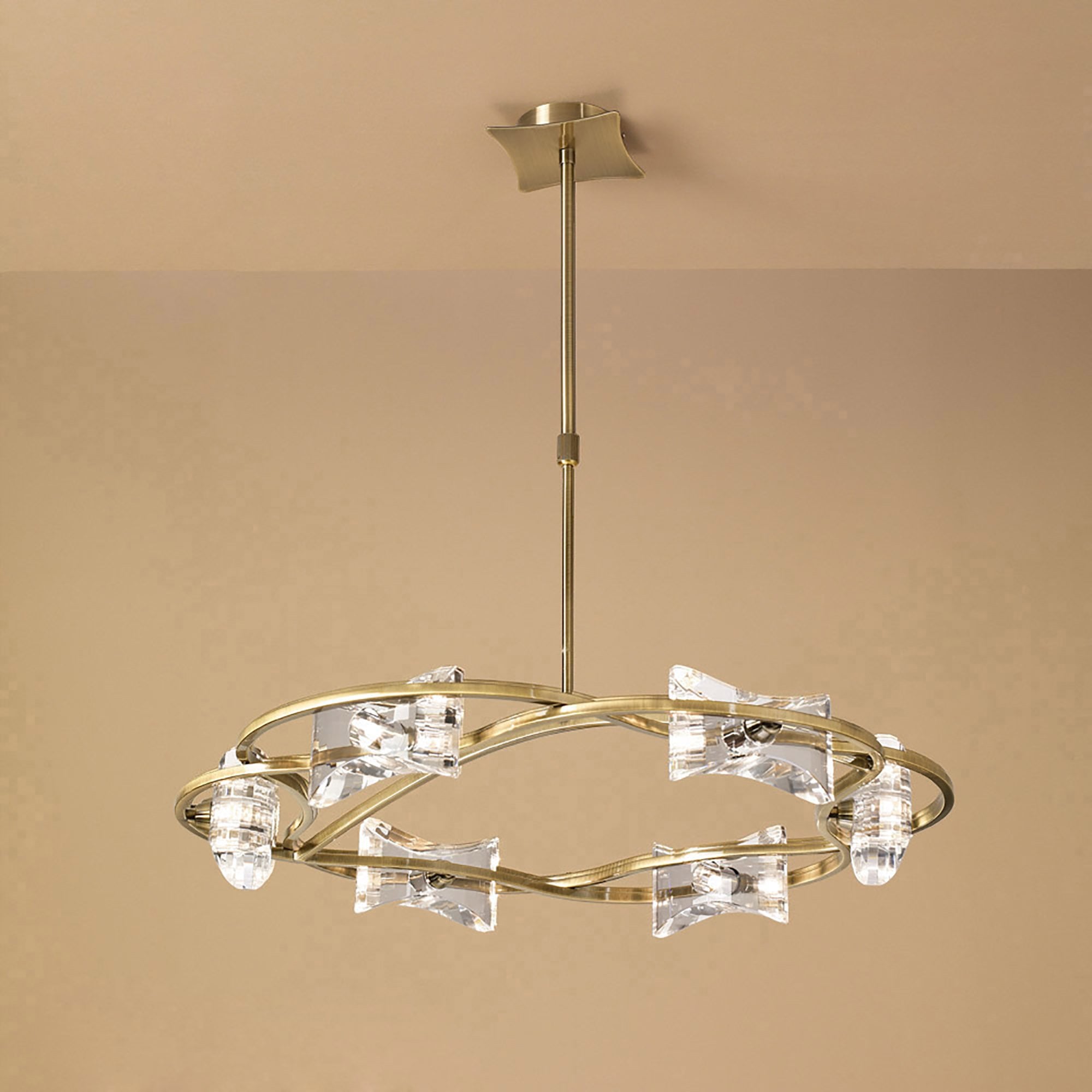 M0887AB Kromo Telescopic 6 Light G9 Round Antique Brass