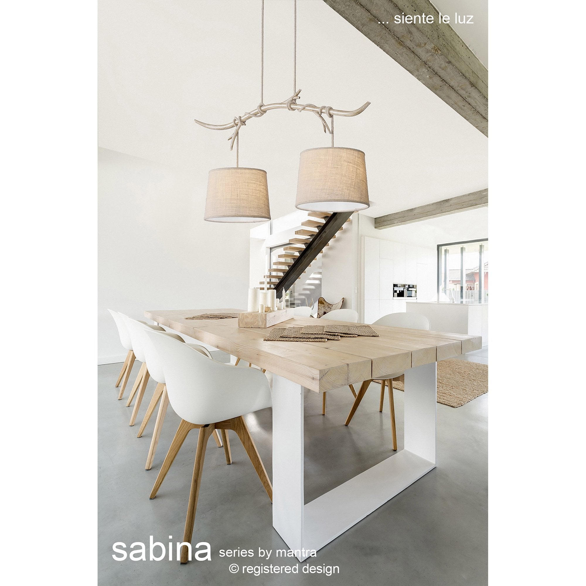M6414 Sabina Ceiling 2 x E27 (Max 20W) Brown Linen Shade/White Acrylic