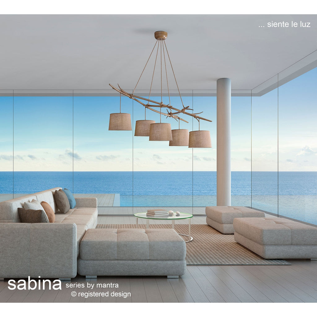 M6412 Sabina Ceiling 5 x E27 (Max 20W) Brown Linen Shade/White Acrylic