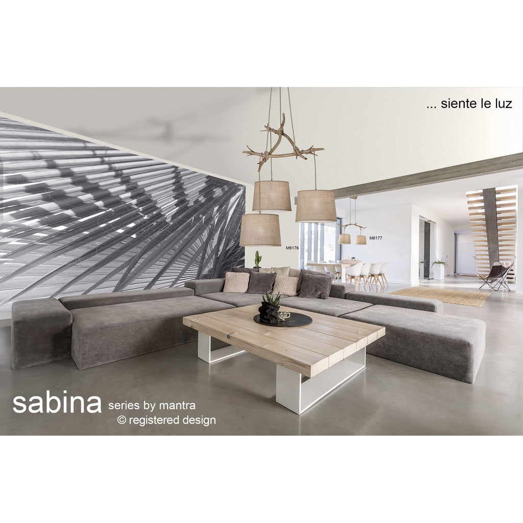 M6413 Sabina Ceiling 3 x E27 (Max 20W) Brown Linen Shade/White Acrylic