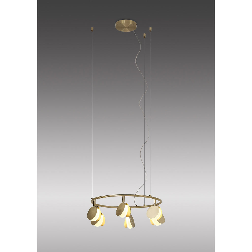 M7262 Shell 6 Light Pendant Round 30W LED Gold