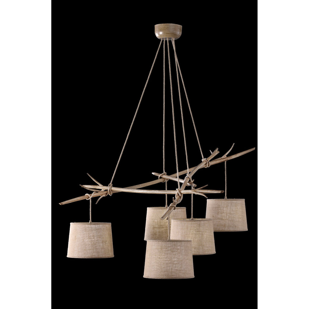 M6175 Sabina Pendant 5 x E27 (Max 40W) Imitation Wood Linen Shade
