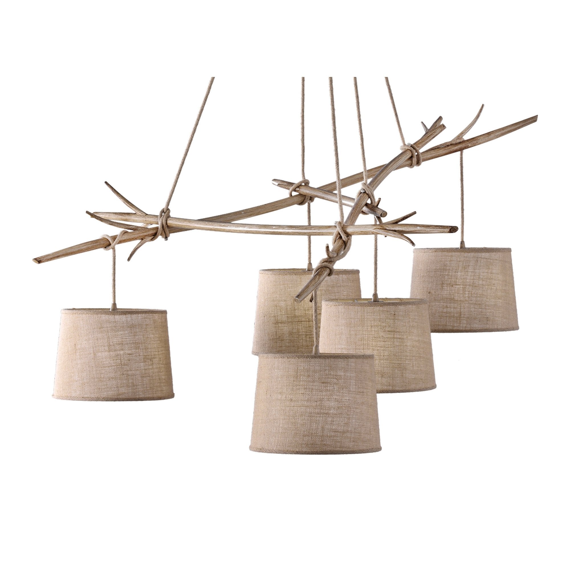 M6175 Sabina Pendant 5 x E27 (Max 40W) Imitation Wood Linen Shade