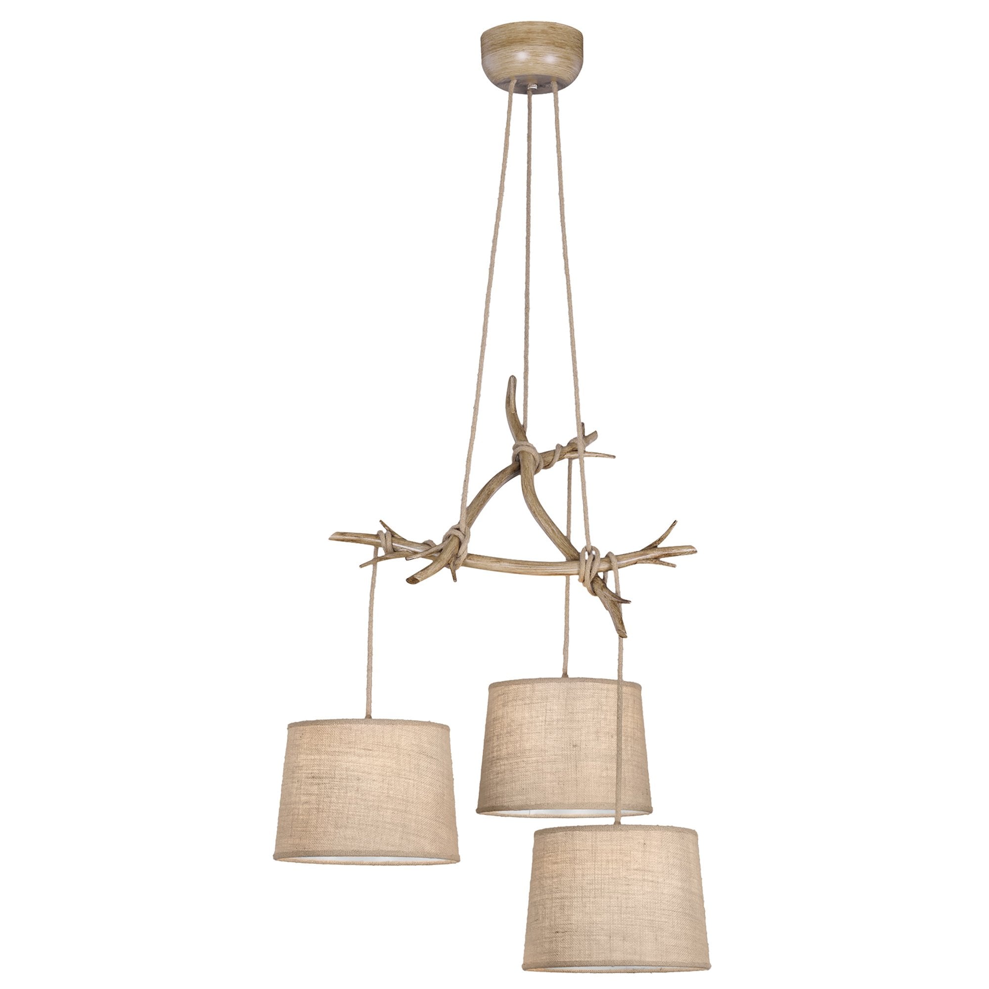 M6176 Sabina Pendant 3 x E27 (Max 40W) Imitation Wood Linen Shade