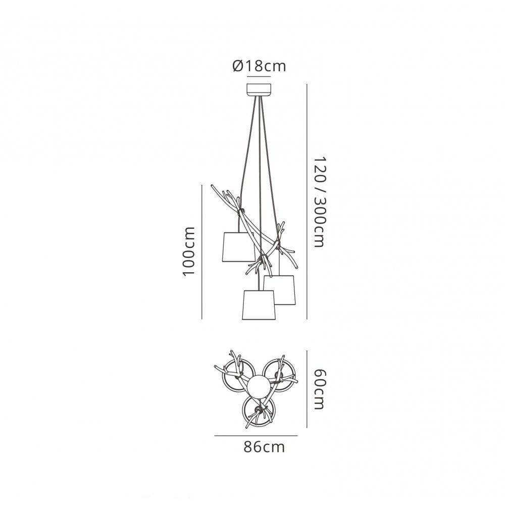 M6176 Sabina Pendant 3 x E27 (Max 40W) Imitation Wood Linen Shade