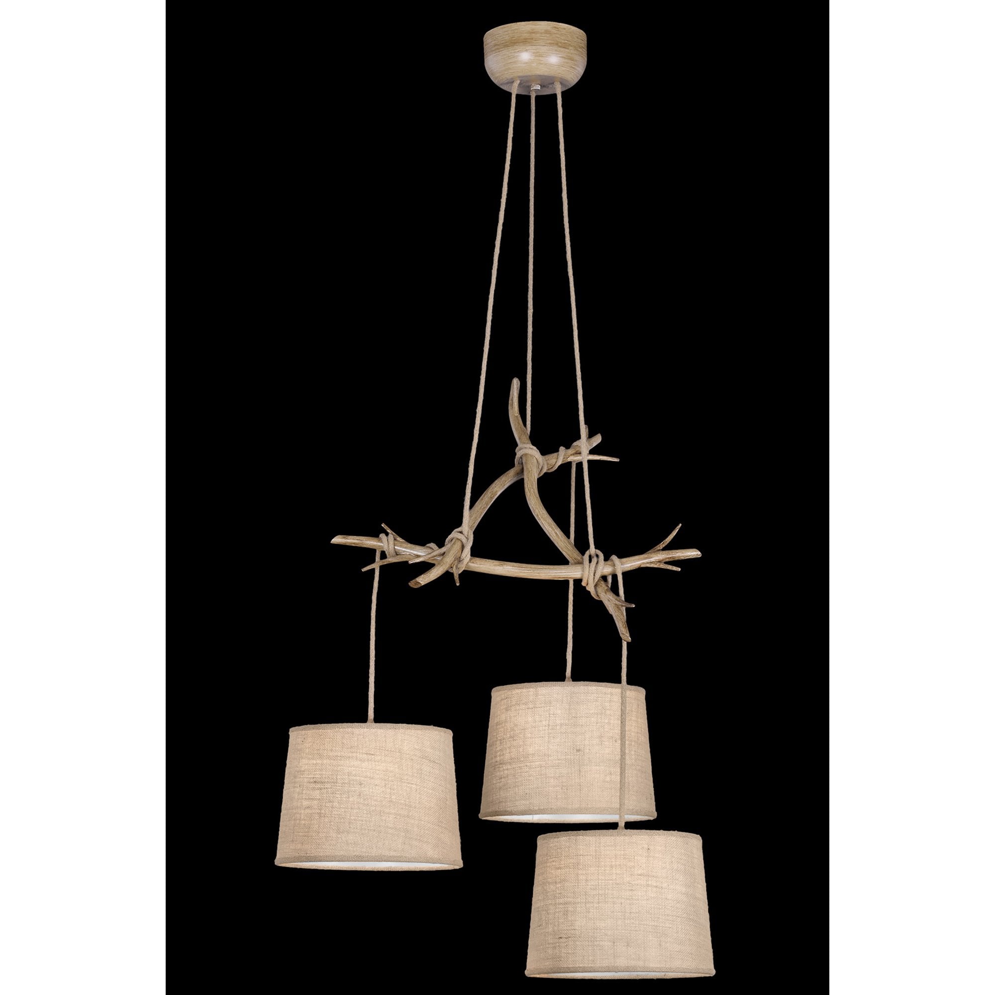 M6176 Sabina Pendant 3 x E27 (Max 40W) Imitation Wood Linen Shade