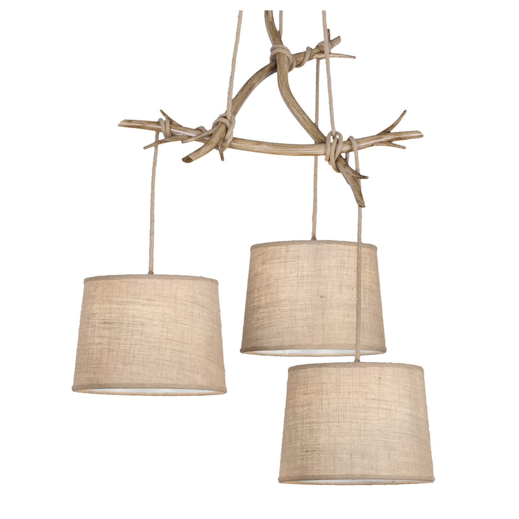 M6176 Sabina Pendant 3 x E27 (Max 40W) Imitation Wood Linen Shade