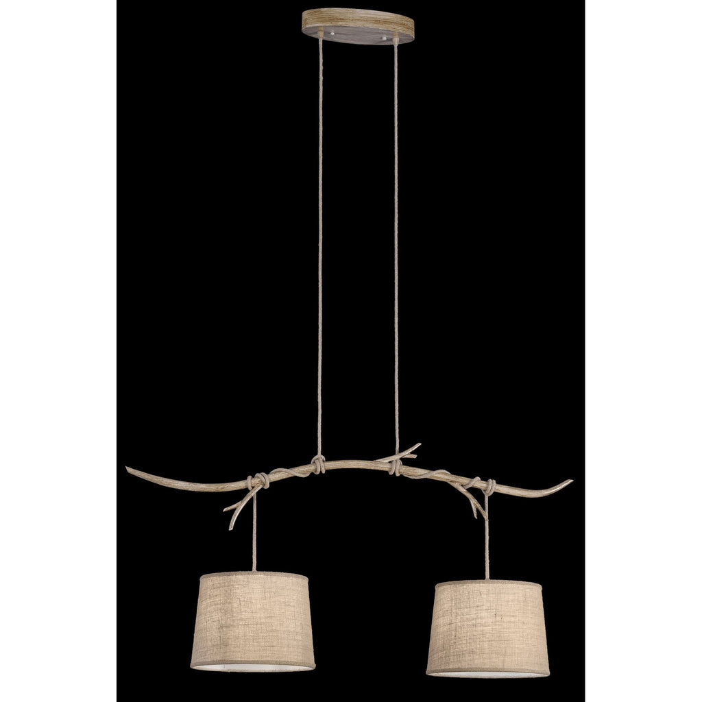 M6177 Sabina Pendant 2 x E27 (Max 40W) Imitation Wood Linen Shade