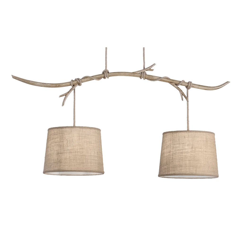 M6177 Sabina Pendant 2 x E27 (Max 40W) Imitation Wood Linen Shade