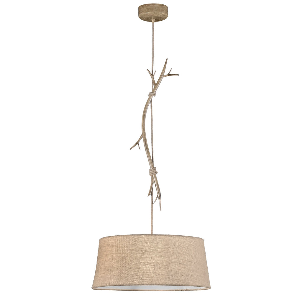 M6178 Sabina Pendant 60cm Round 1 Light Imitation Wood Linen Shade