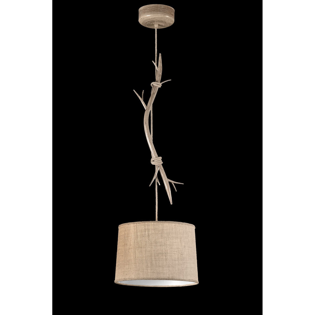 M6179 Sabina Pendant 35cm Round 1 Light Imitation Wood Linen Shade