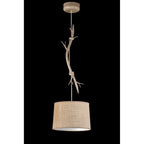M6179 Sabina Pendant 35cm Round 1 Light Imitation Wood Linen Shade