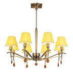 M0341AB Siena Pendant Round 8 Light E14 Antique Brass Amber Cream Shades And Amber Crystal