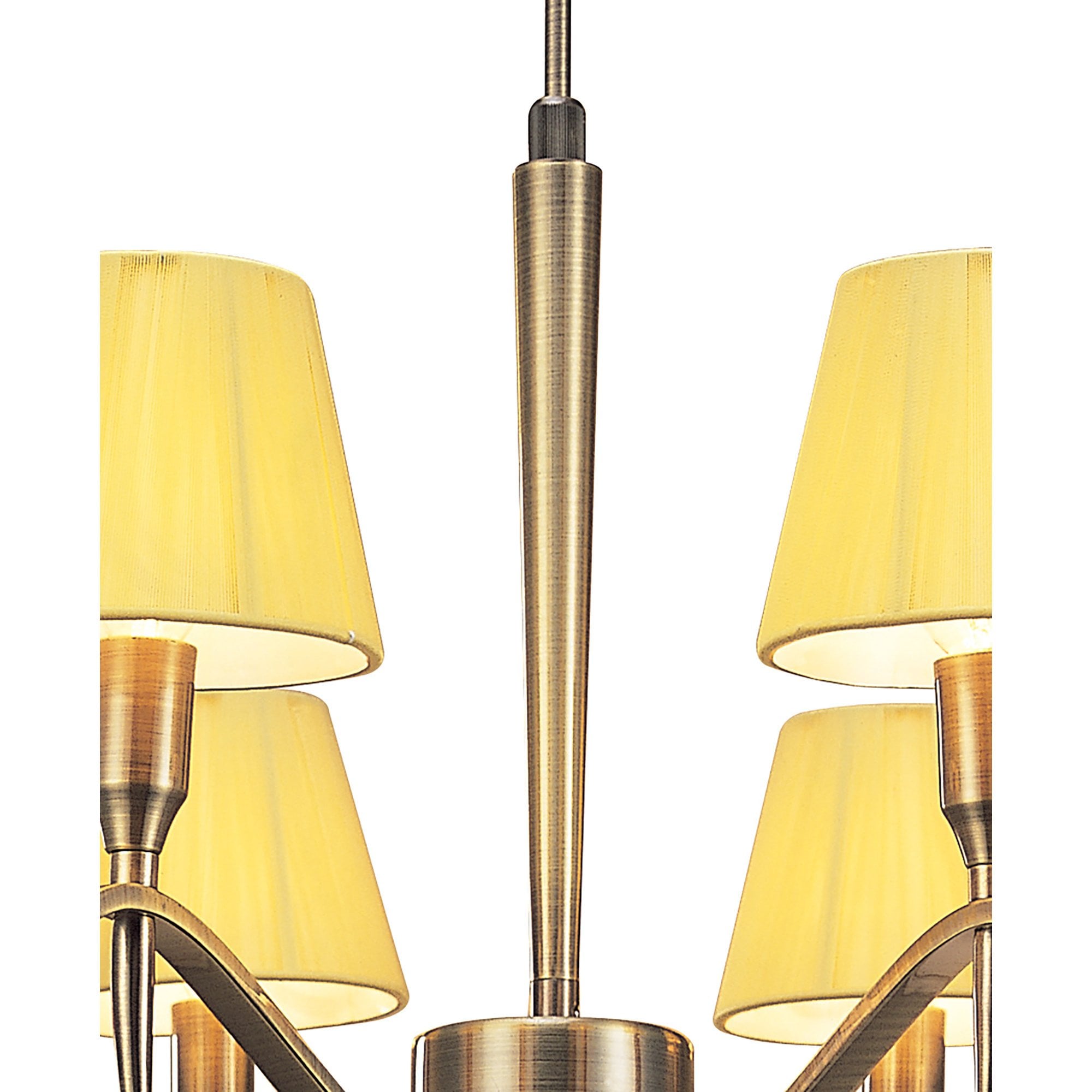 M0341AB Siena Pendant Round 8 Light E14 Antique Brass Amber Cream Shades And Amber Crystal