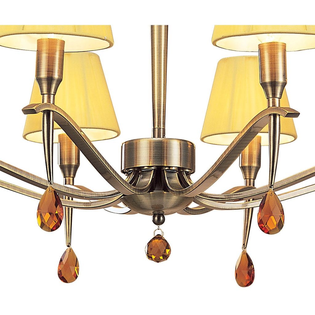 M0341AB Siena Pendant Round 8 Light E14 Antique Brass Amber Cream Shades And Amber Crystal
