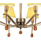 M0341AB Siena Pendant Round 8 Light E14 Antique Brass Amber Cream Shades And Amber Crystal