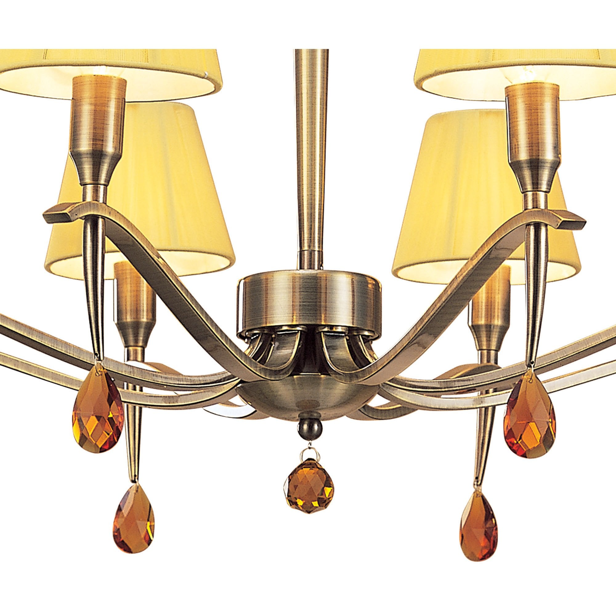 M0341AB Siena Pendant Round 8 Light E14 Antique Brass Amber Cream Shades And Amber Crystal