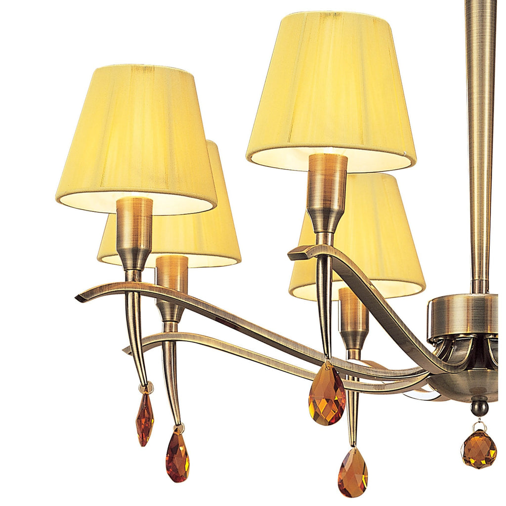M0341AB Siena Pendant Round 8 Light E14 Antique Brass Amber Cream Shades And Amber Crystal