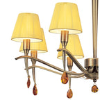 M0341AB Siena Pendant Round 8 Light E14 Antique Brass Amber Cream Shades And Amber Crystal