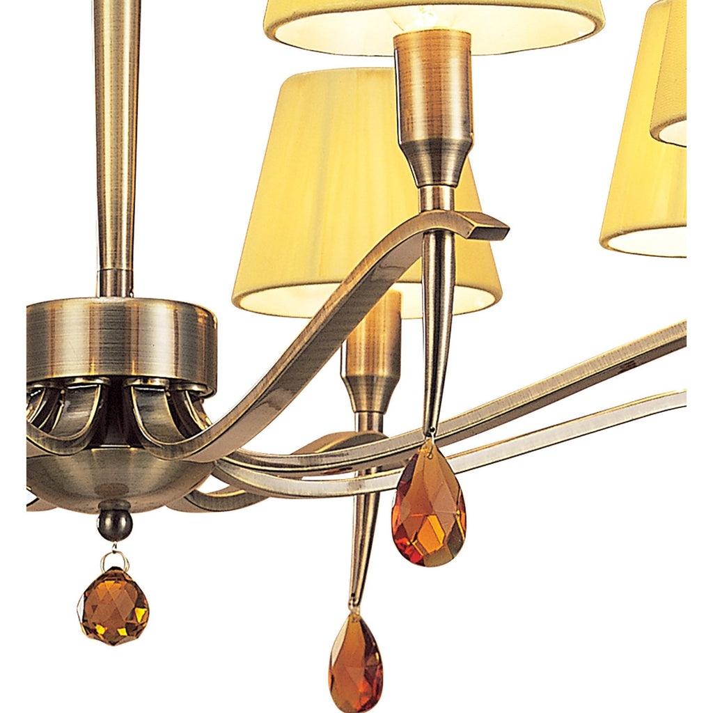 M0341AB Siena Pendant Round 8 Light E14 Antique Brass Amber Cream Shades And Amber Crystal