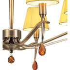M0341AB Siena Pendant Round 8 Light E14 Antique Brass Amber Cream Shades And Amber Crystal