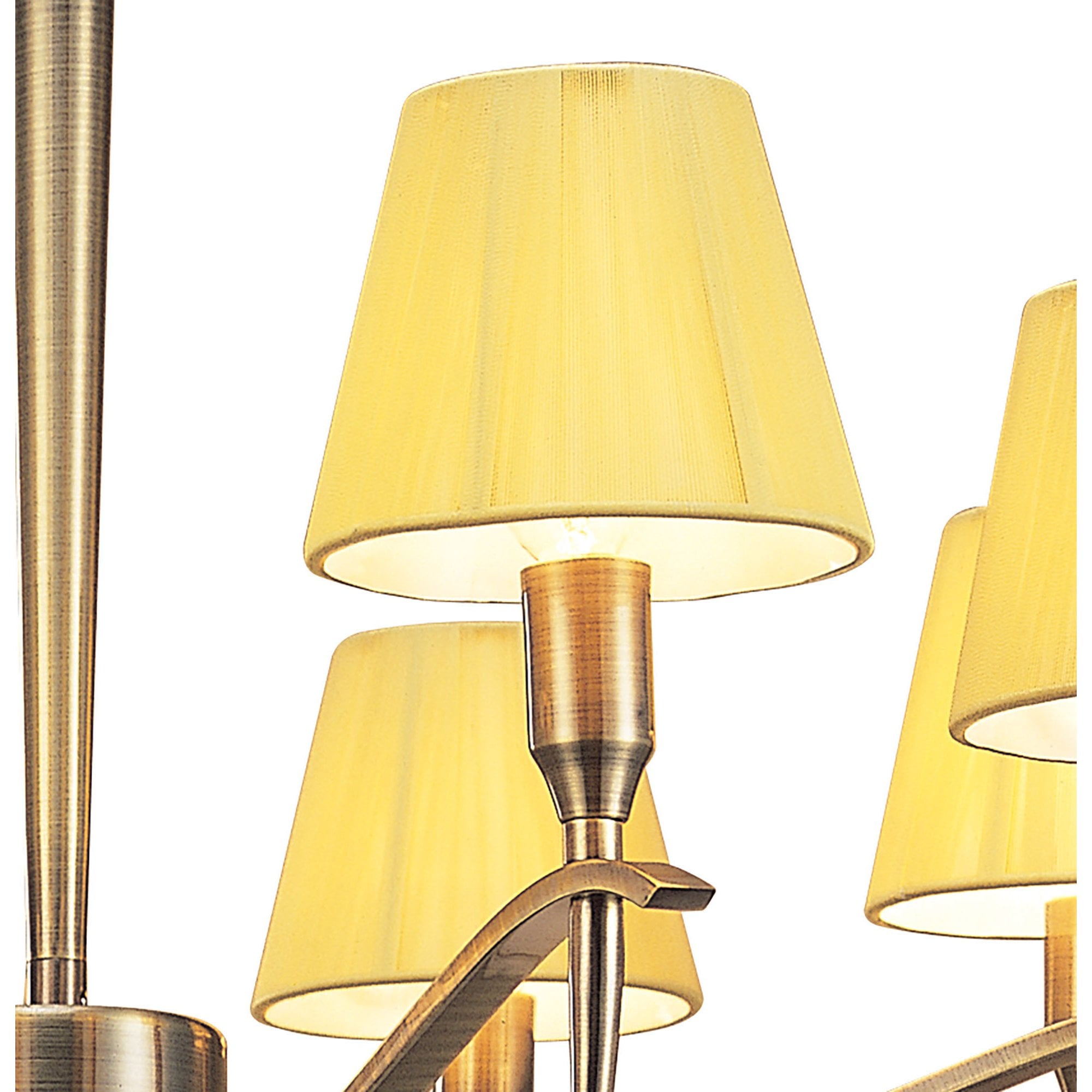 M0341AB Siena Pendant Round 8 Light E14 Antique Brass Amber Cream Shades And Amber Crystal
