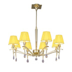M0341PB Siena Pendant Round 8 Light E14 Polished Brass Amber Cream Shades And Clear Crystal