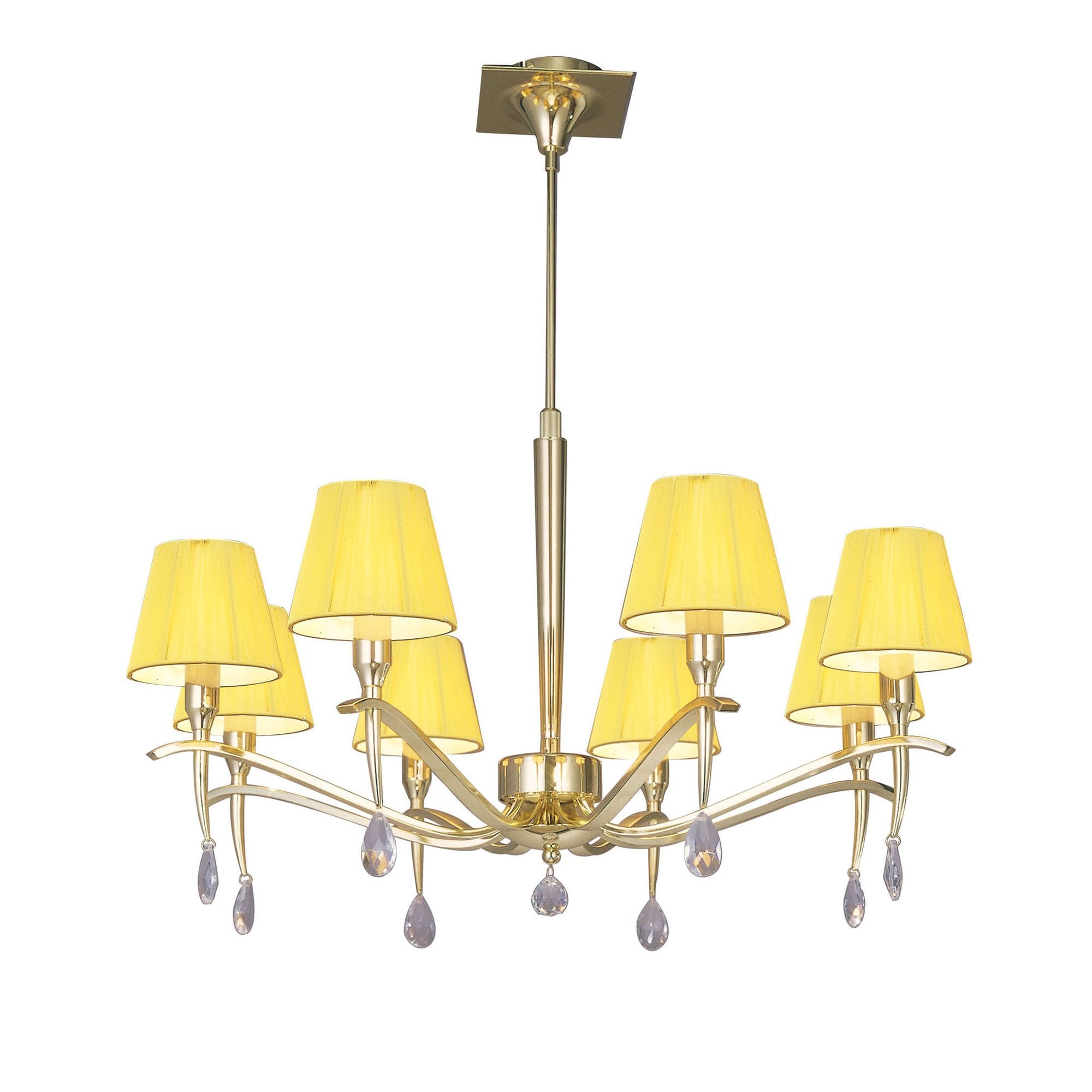 M0341PB Siena Pendant Round 8 Light E14 Polished Brass Amber Cream Shades And Clear Crystal