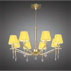M0341PB Siena Pendant Round 8 Light E14 Polished Brass Amber Cream Shades And Clear Crystal
