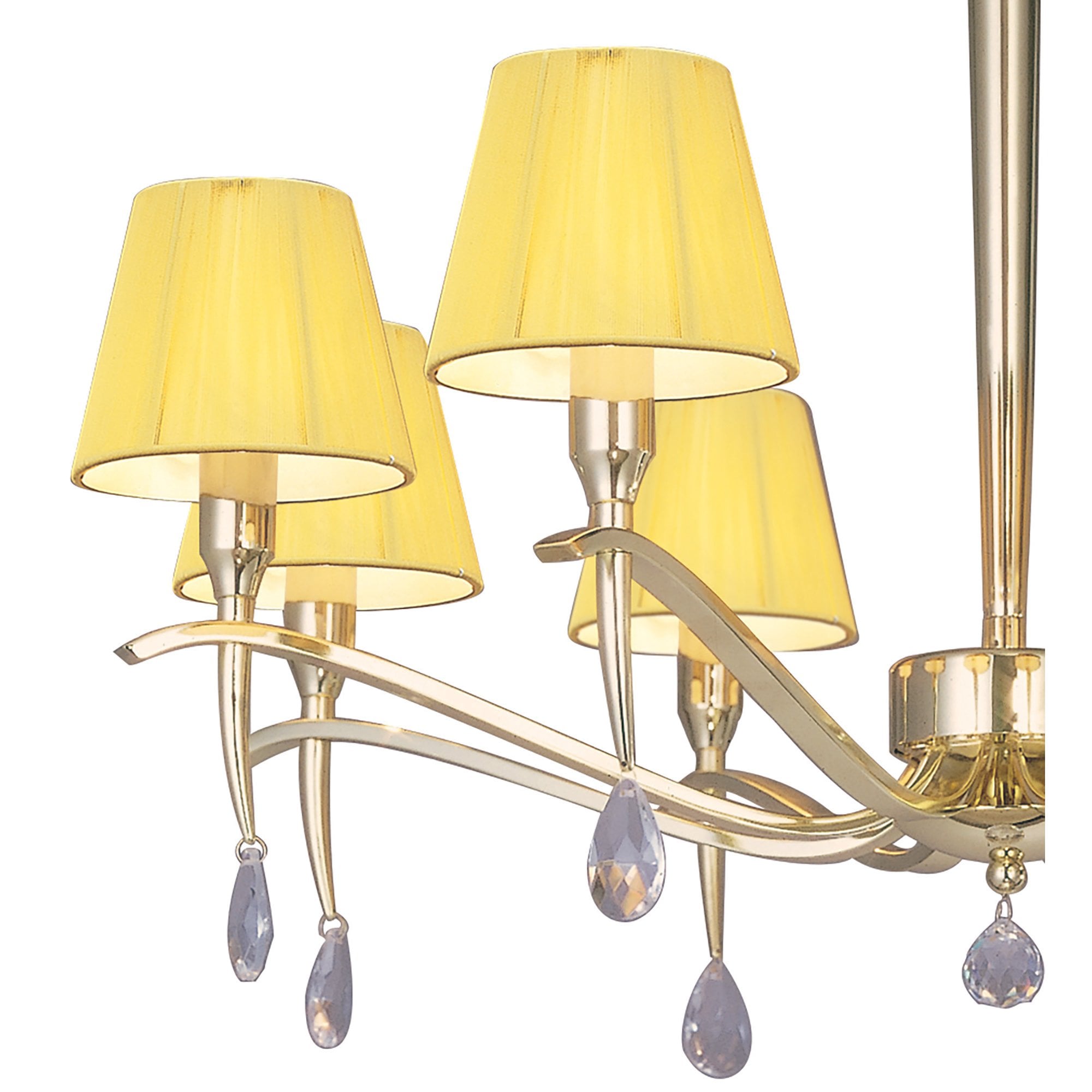 M0341PB Siena Pendant Round 8 Light E14 Polished Brass Amber Cream Shades And Clear Crystal