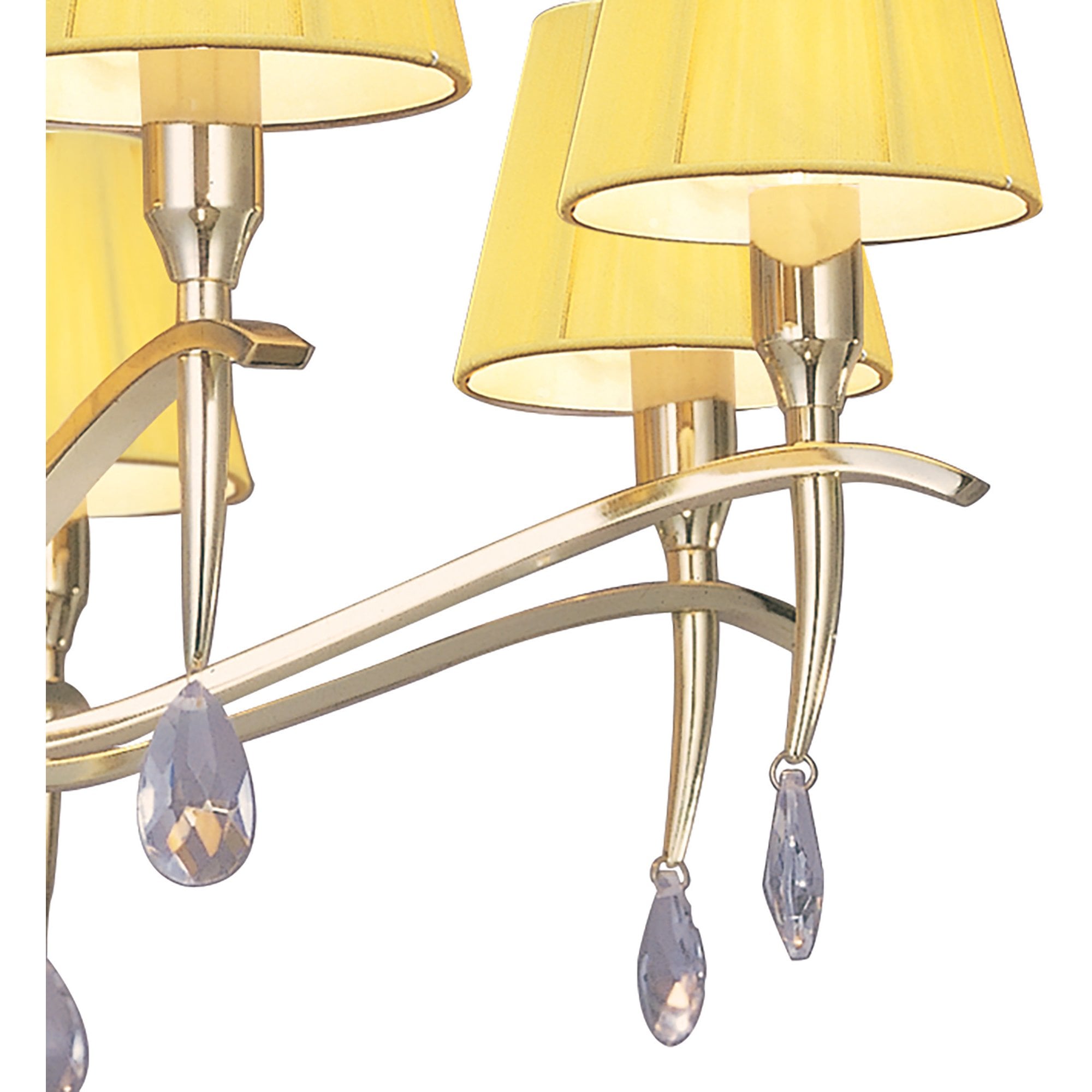 M0341PB Siena Pendant Round 8 Light E14 Polished Brass Amber Cream Shades And Clear Crystal