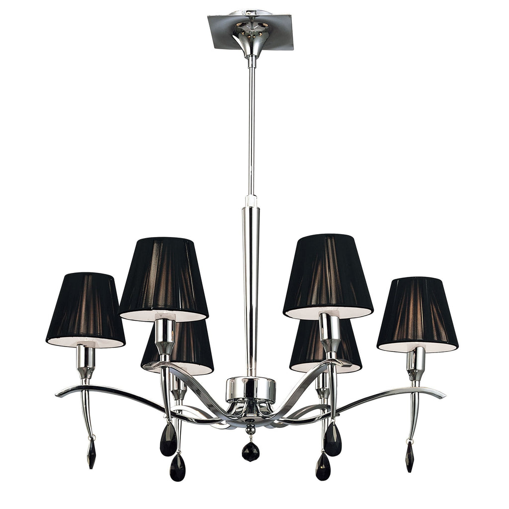 M0342 Siena Pendant Round 6 Light E14 Polished Chrome Black Shades And Black Crystal
