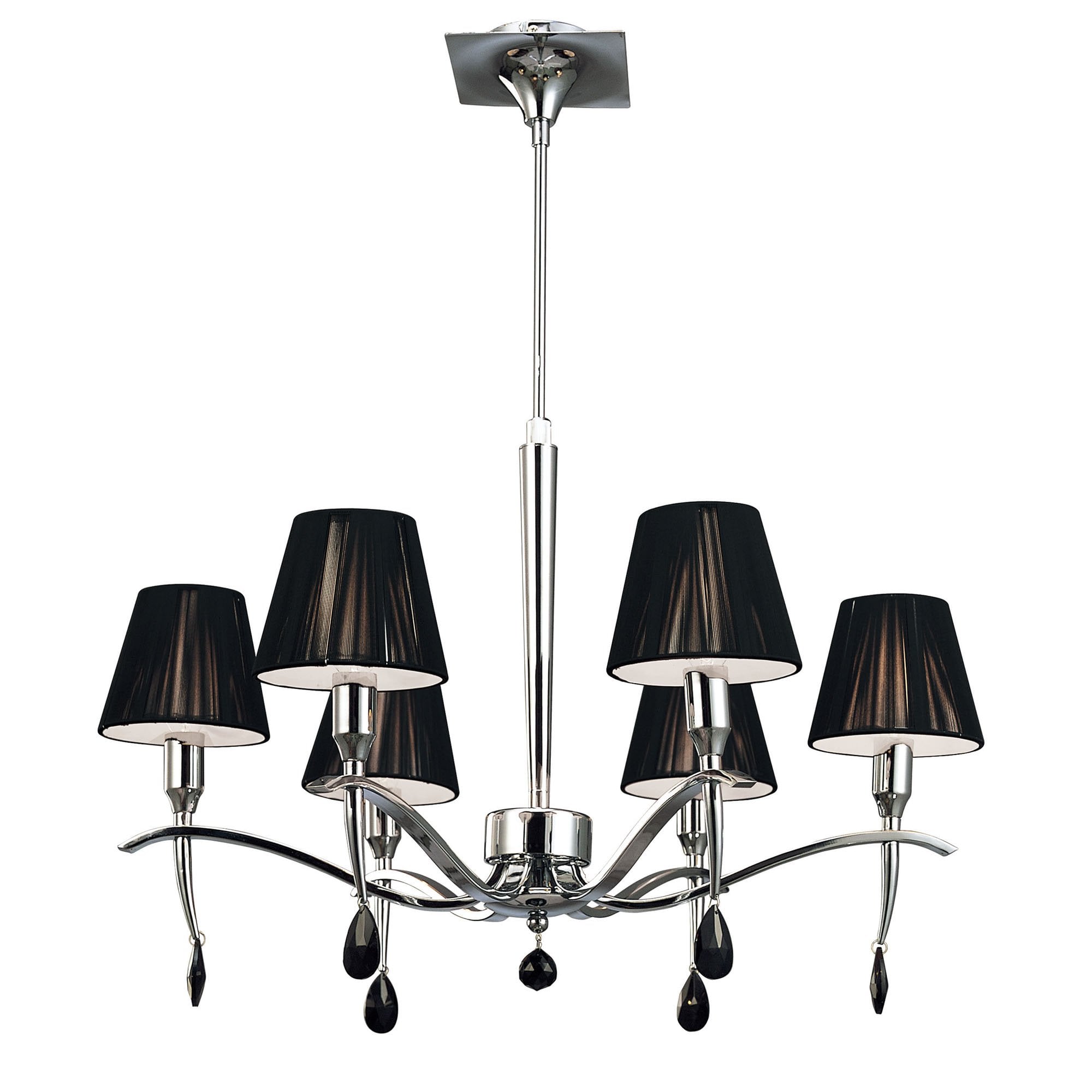 M0342 Siena Pendant Round 6 Light E14 Polished Chrome Black Shades And Black Crystal