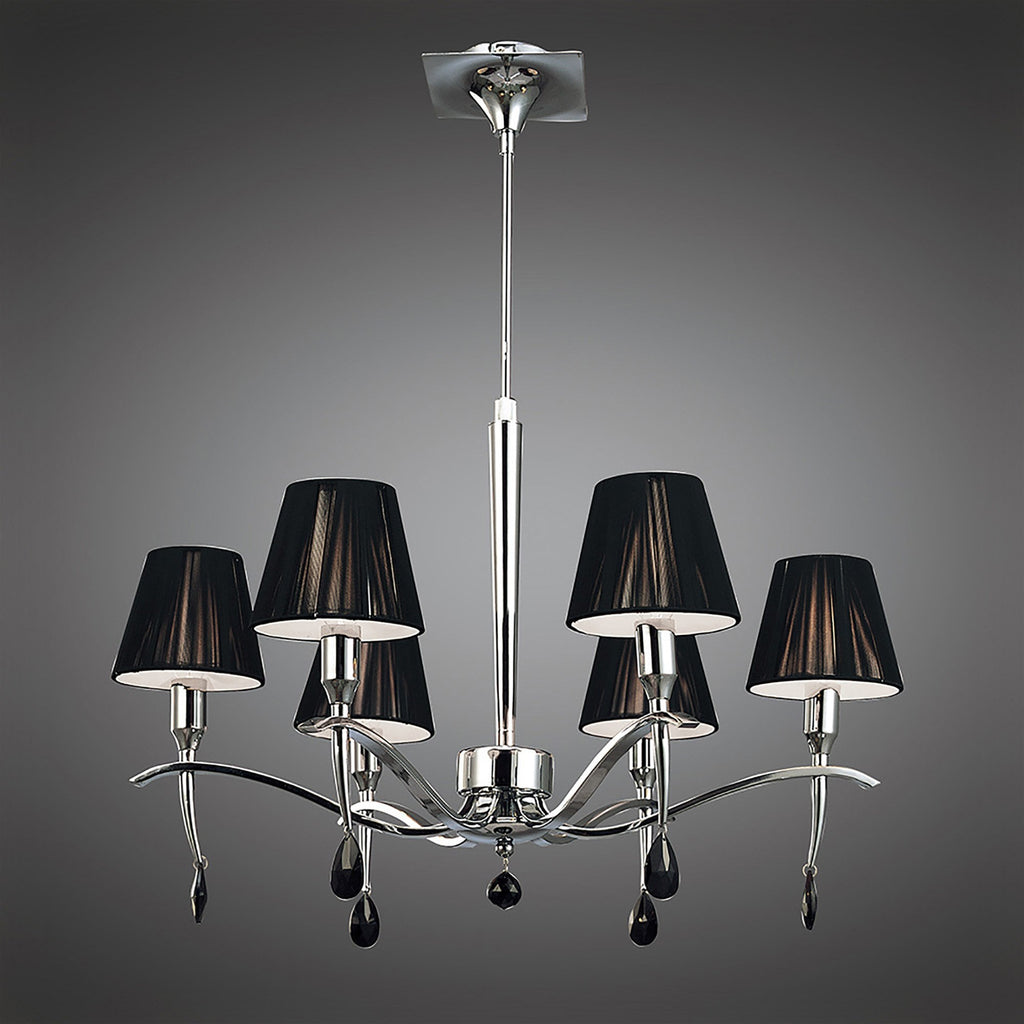 M0342 Siena Pendant Round 6 Light E14 Polished Chrome Black Shades And Black Crystal