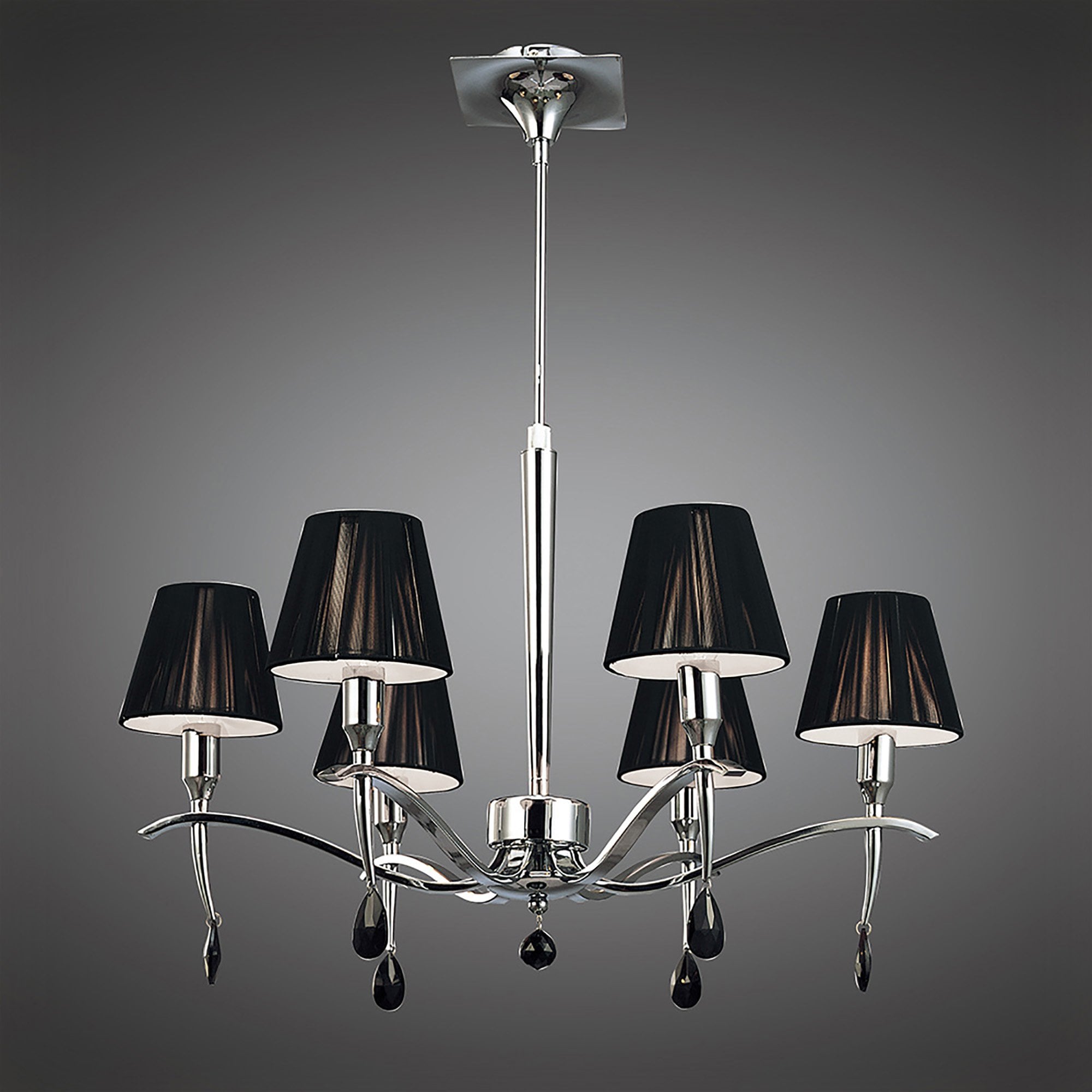M0342 Siena Pendant Round 6 Light E14 Polished Chrome Black Shades And Black Crystal