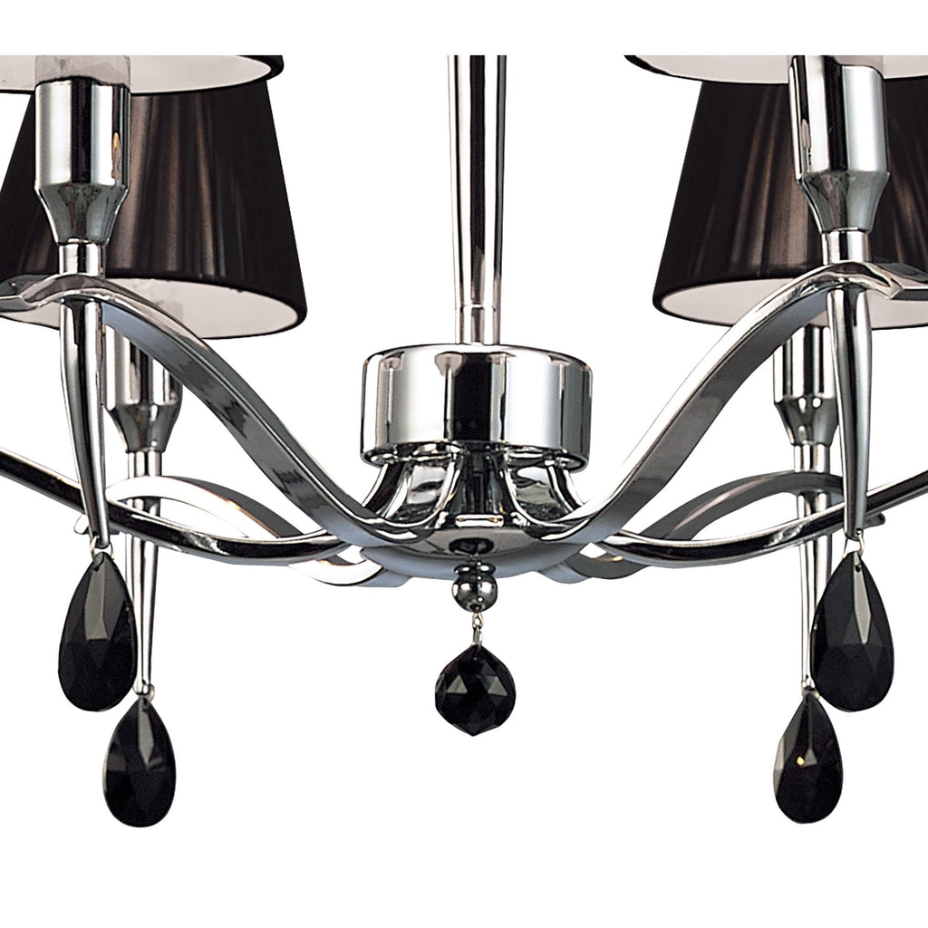 M0342 Siena Pendant Round 6 Light E14 Polished Chrome Black Shades And Black Crystal