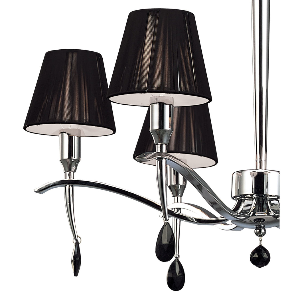 M0342 Siena Pendant Round 6 Light E14 Polished Chrome Black Shades And Black Crystal