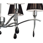 M0342 Siena Pendant Round 6 Light E14 Polished Chrome Black Shades And Black Crystal