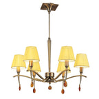 M0342AB Siena Pendant Round 6 Light E14 Antique Brass Amber Cream Shades And Amber Crystal