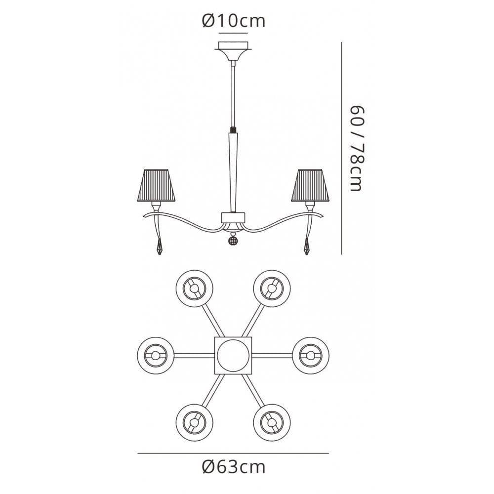 M0342AB Siena Pendant Round 6 Light E14 Antique Brass Amber Cream Shades And Amber Crystal