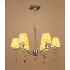 M0342AB Siena Pendant Round 6 Light E14 Antique Brass Amber Cream Shades And Amber Crystal